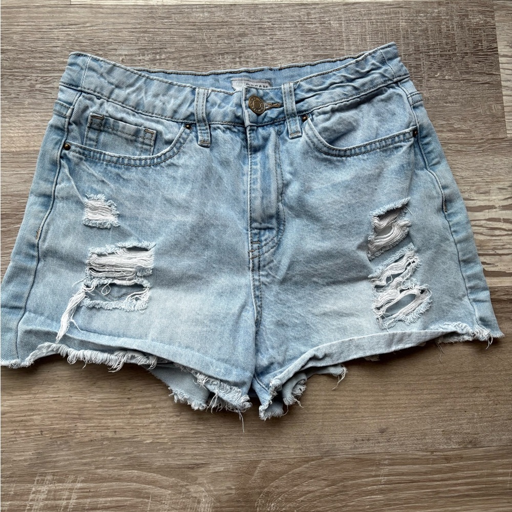 YMI Dreams Distressed high-waisted denim shorts